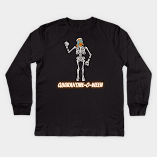 Quarantine-O-Ween Skeleton Funny Halloween Costume 2020 Bones Quarantine Mask Radioactive Skeleton Easy Costume Skeleton Waving Kids Long Sleeve T-Shirt